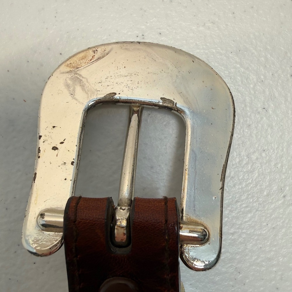 Nocona Belt Co Silver Overlay Conches Floral Embossed Metal Rawhide Belt 42 - Picture 6 of 16